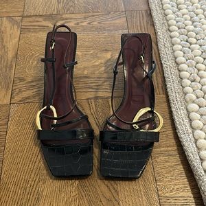 STAUD Bijoux Croc Leather Heeled Sandals